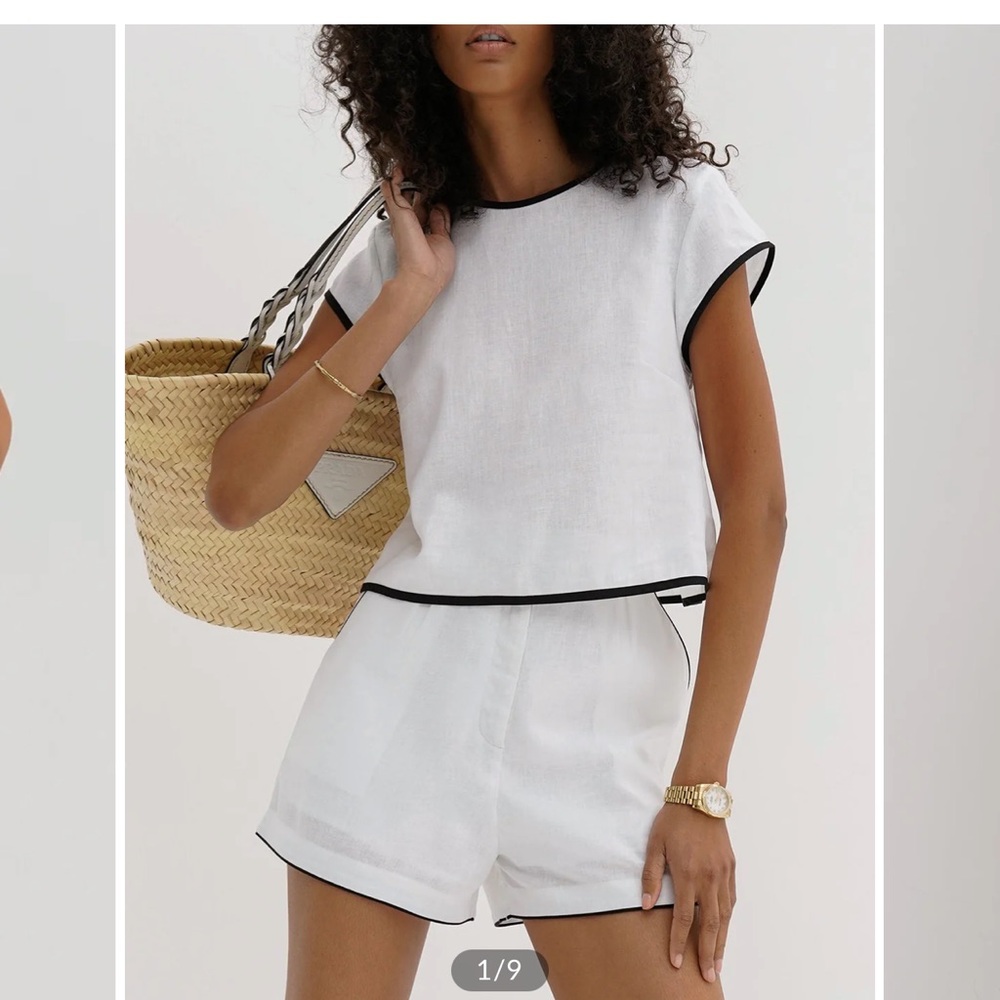 Commense Pure Cotton Contrast Trim Shorts Set